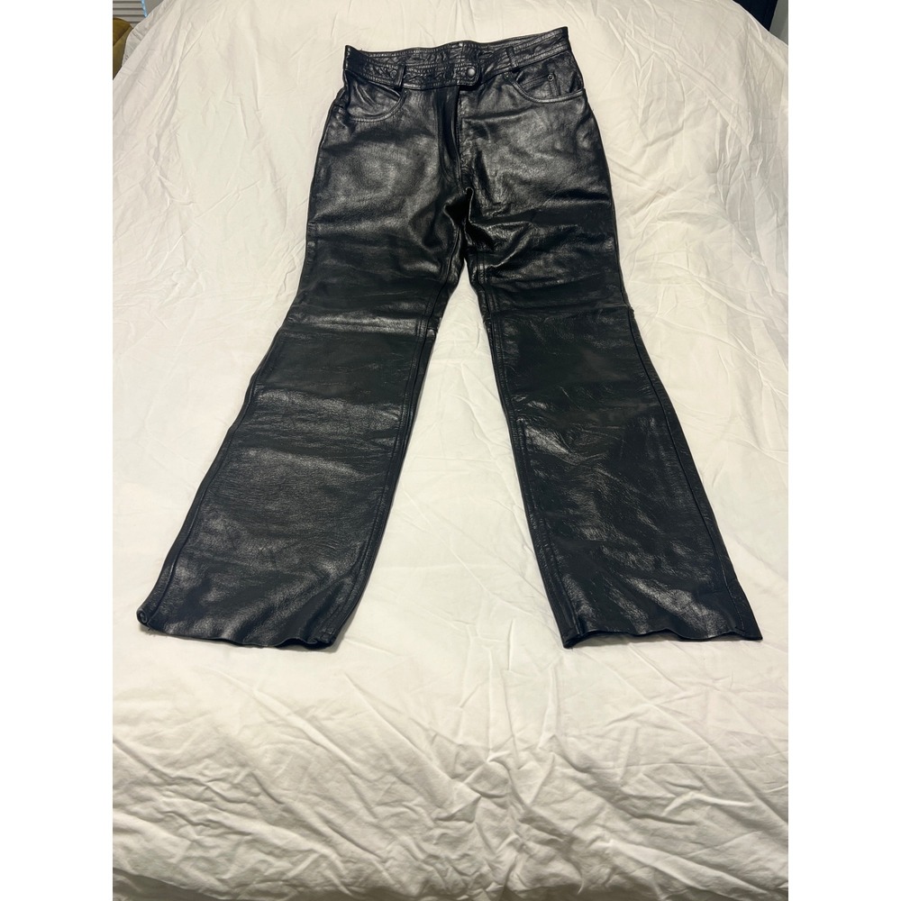 Jamin Leather Womens Black Genuine Leather High Rise Straight Leg Pants Size 8